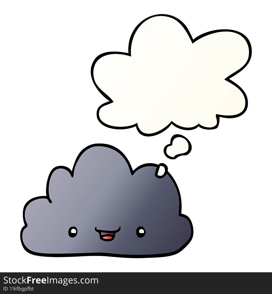 cartoon tiny happy cloud and thought bubble in smooth gradient style