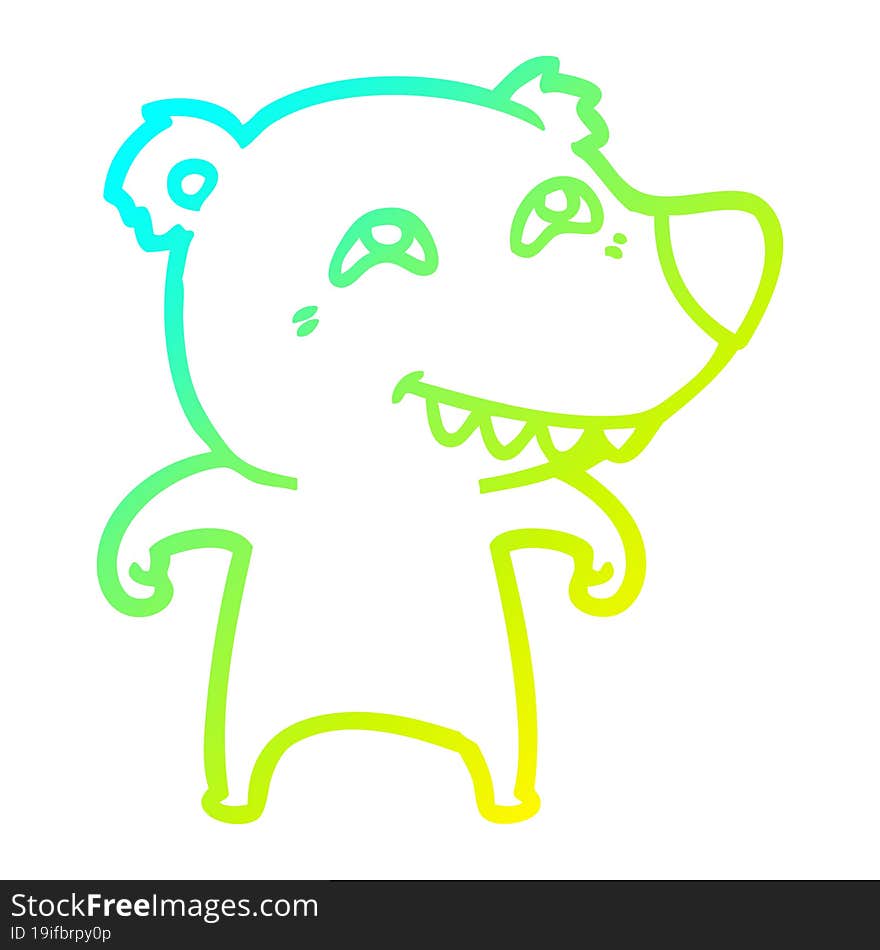 Cold Gradient Line Drawing Cartoon Bear Showing Teeth