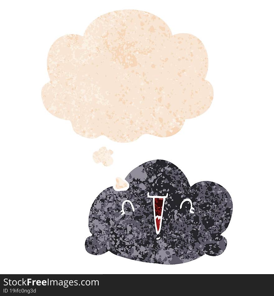 cartoon cloud and thought bubble in retro textured style