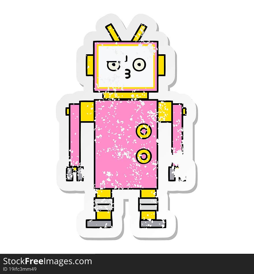 Distressed Sticker Of A Cute Cartoon Robot