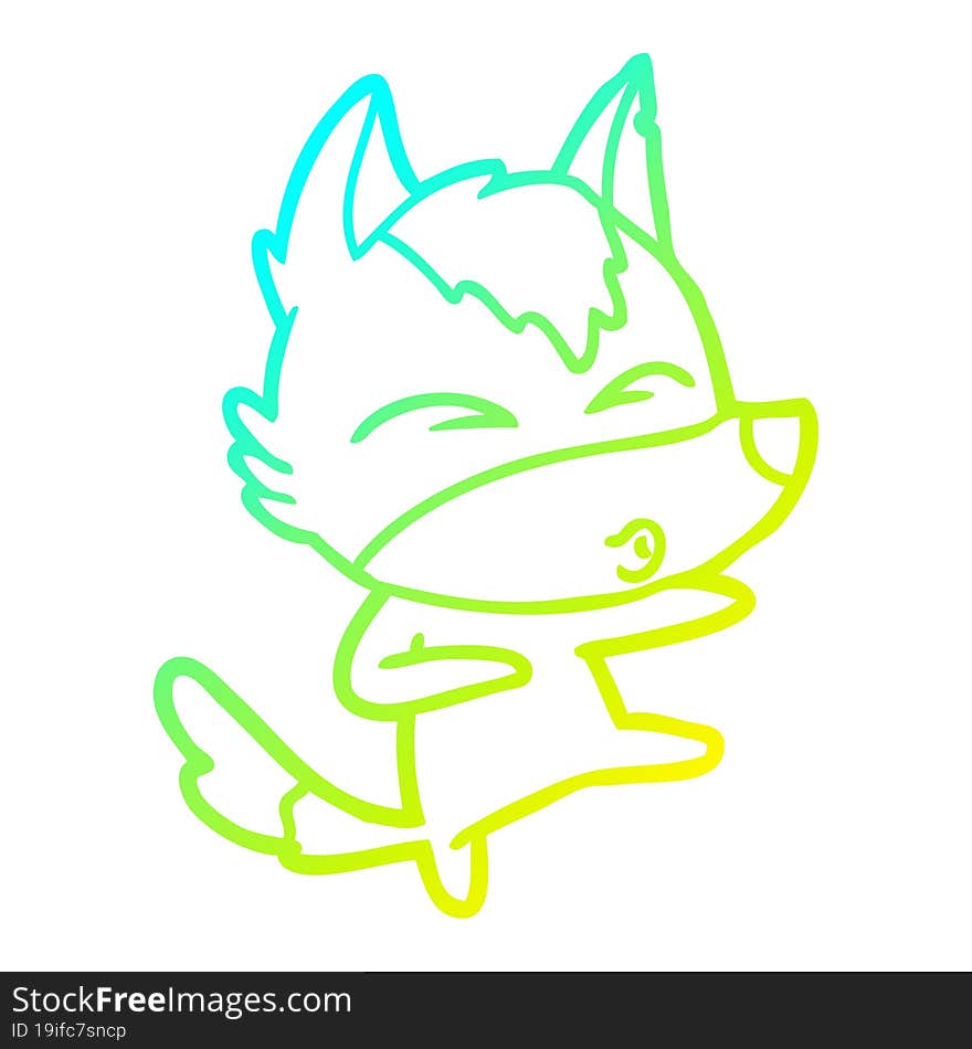 cold gradient line drawing cartoon wolf whistling