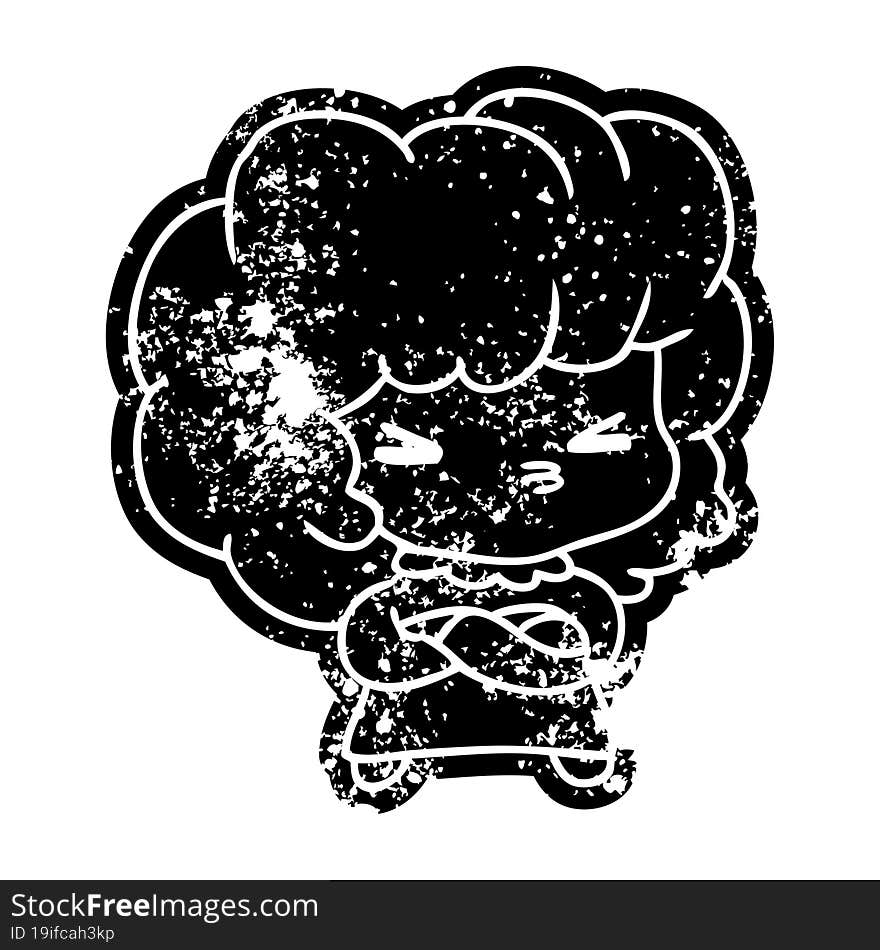 grunge distressed icon of a cute cross kawaii girl. grunge distressed icon of a cute cross kawaii girl