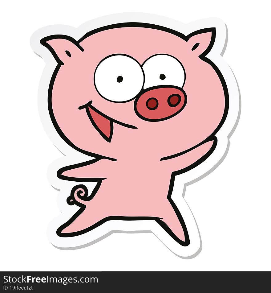 sticker of a cheerful pig cartoon