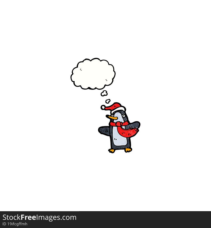 cartoon penguin with thought bubble