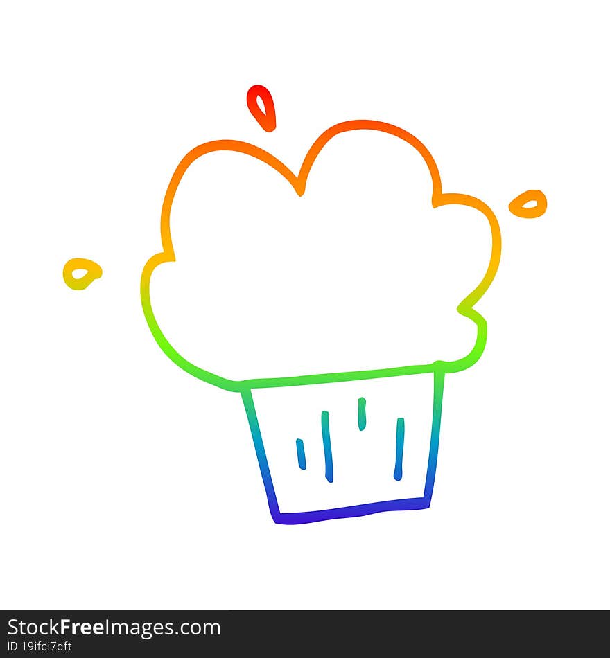 Rainbow Gradient Line Drawing Cartoon Cupcake