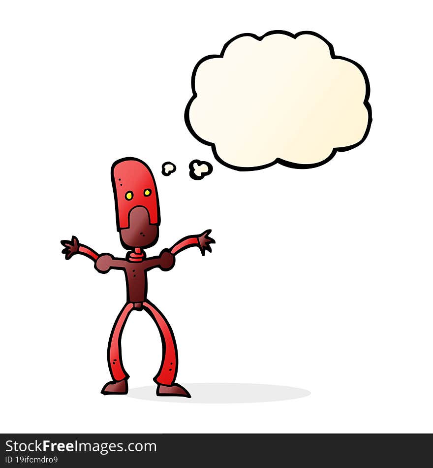 cartoon funny robot with thought bubble