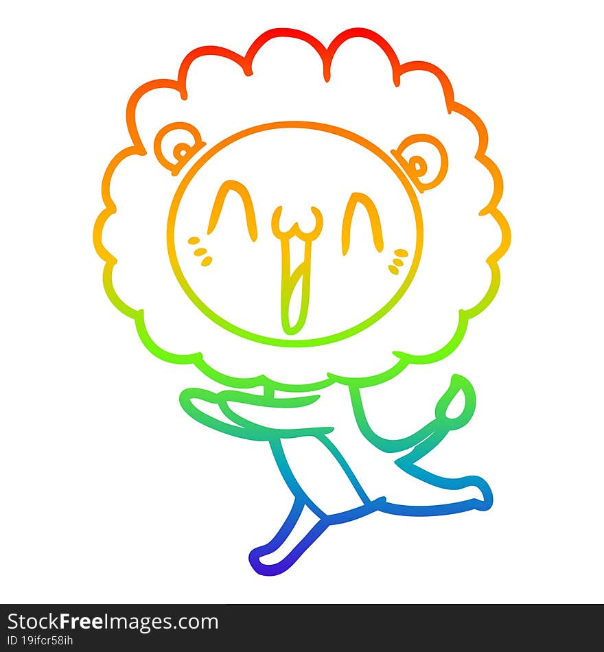 rainbow gradient line drawing of a happy cartoon lion