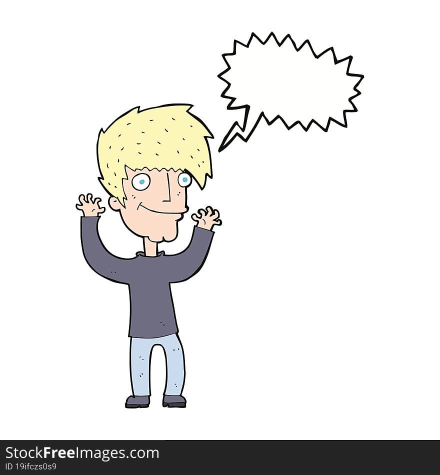 cartoon man waving arms with speech bubble