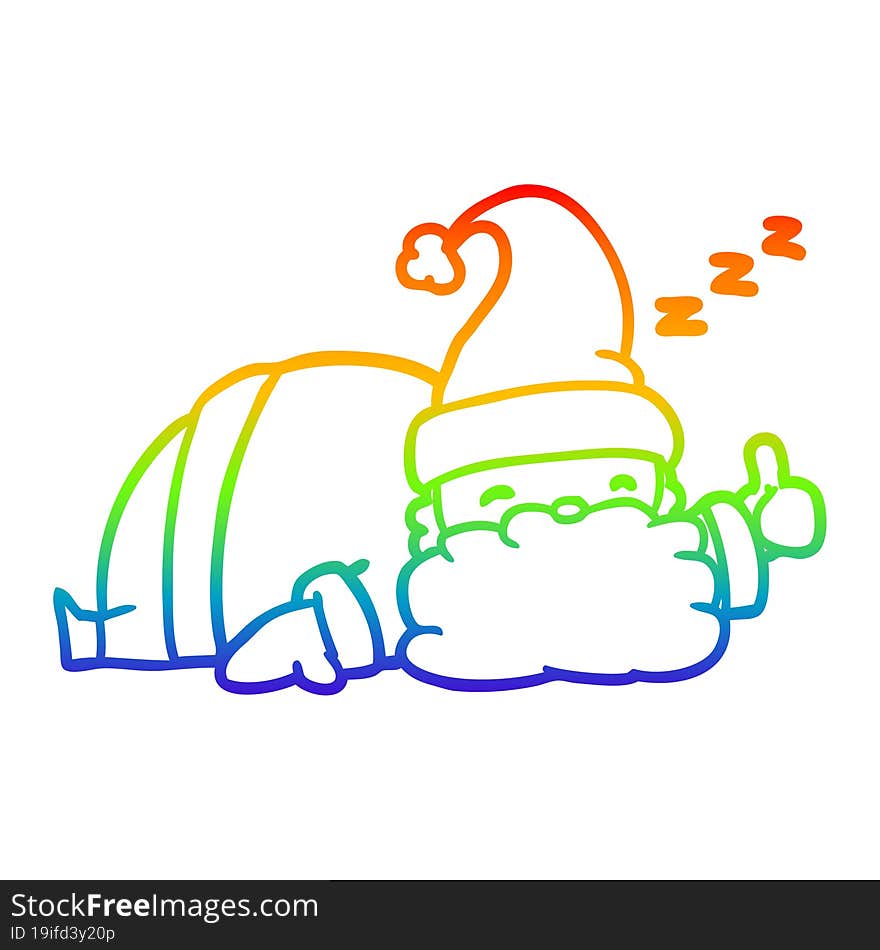 rainbow gradient line drawing sleepy santa giving thumbs up symbol