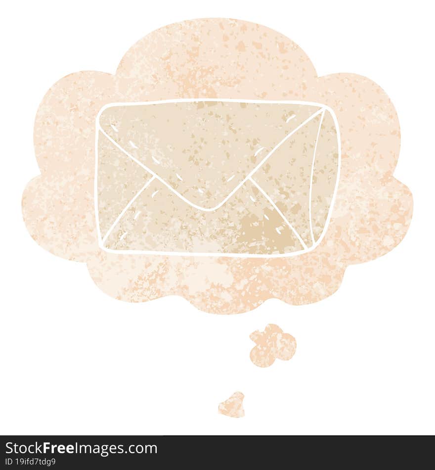 Cartoon Envelope And Thought Bubble In Retro Textured Style