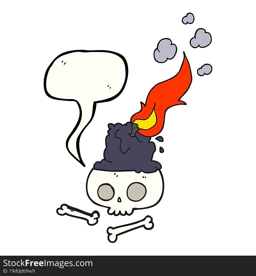 speech bubble cartoon burning candle on skull