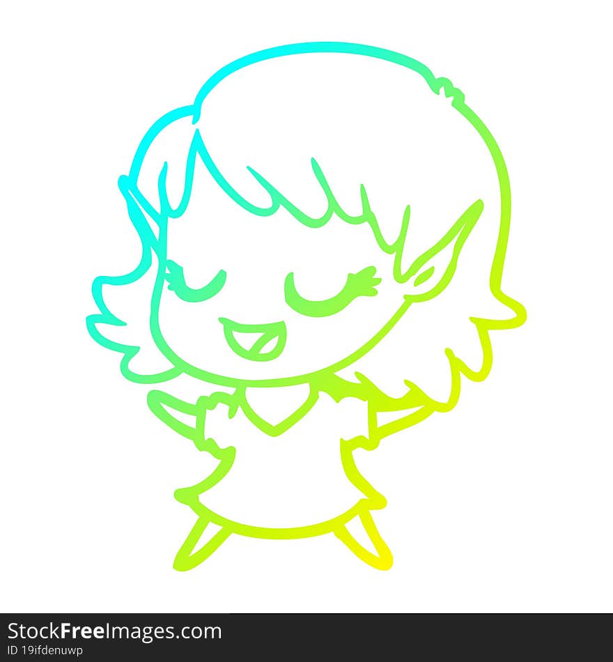 cold gradient line drawing happy cartoon elf girl