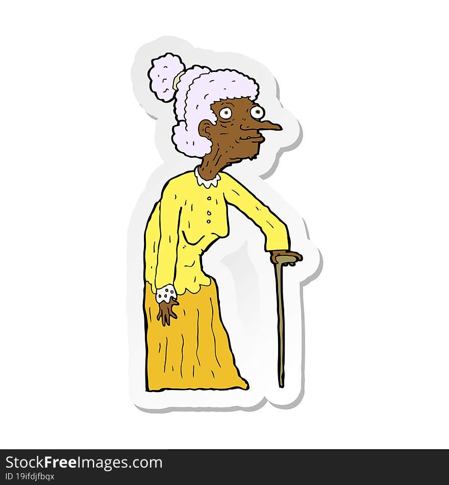 sticker of a cartoon old woman