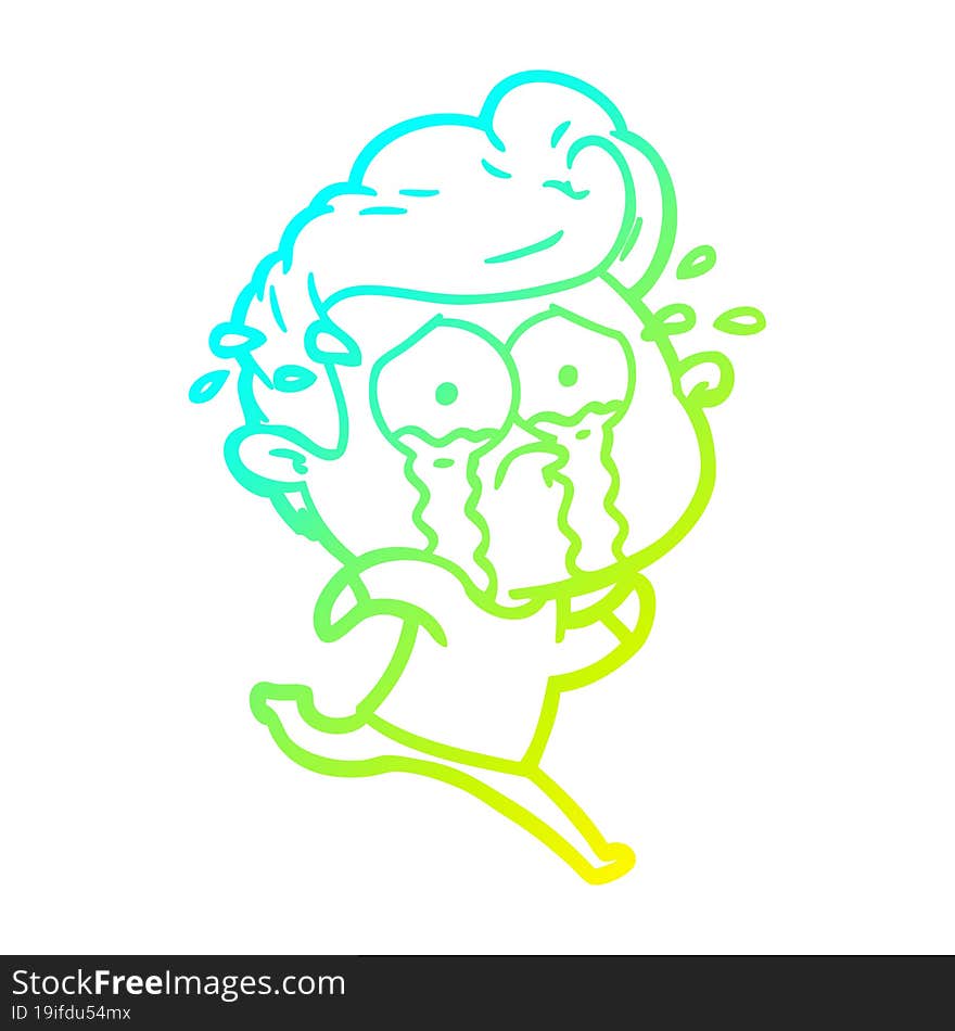 Cold Gradient Line Drawing Cartoon Crying Man Running