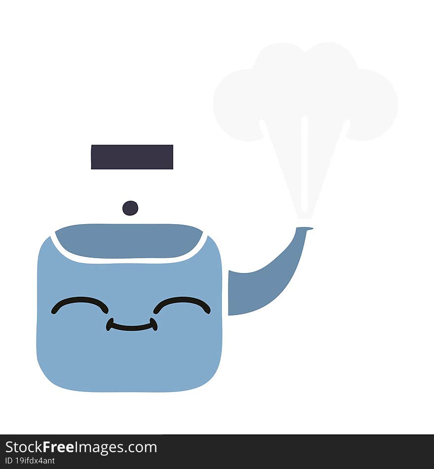 flat color retro cartoon steaming kettle