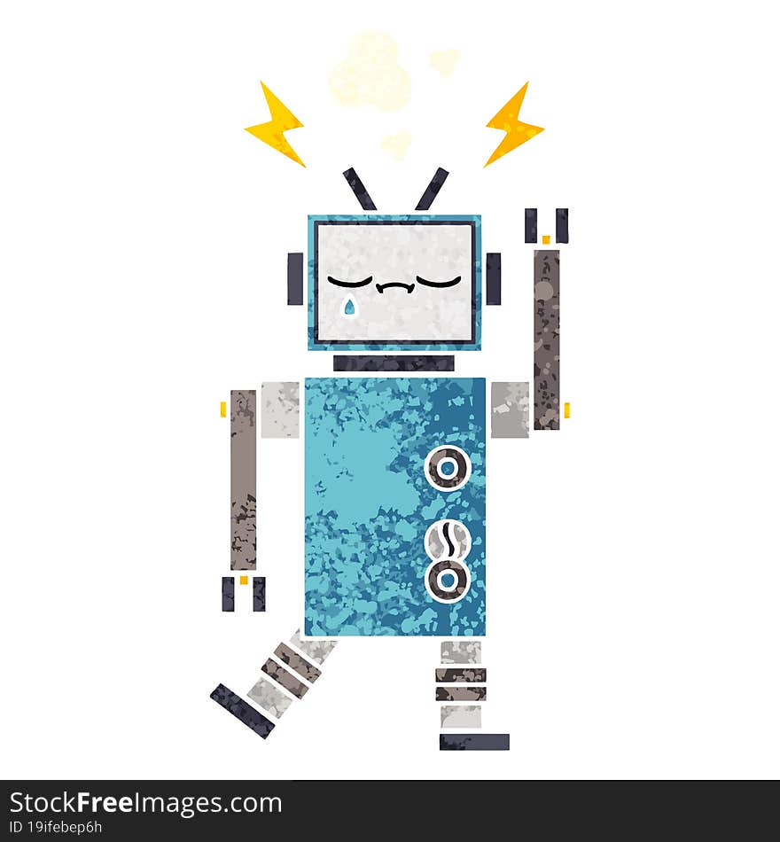 Retro Illustration Style Cartoon Robot