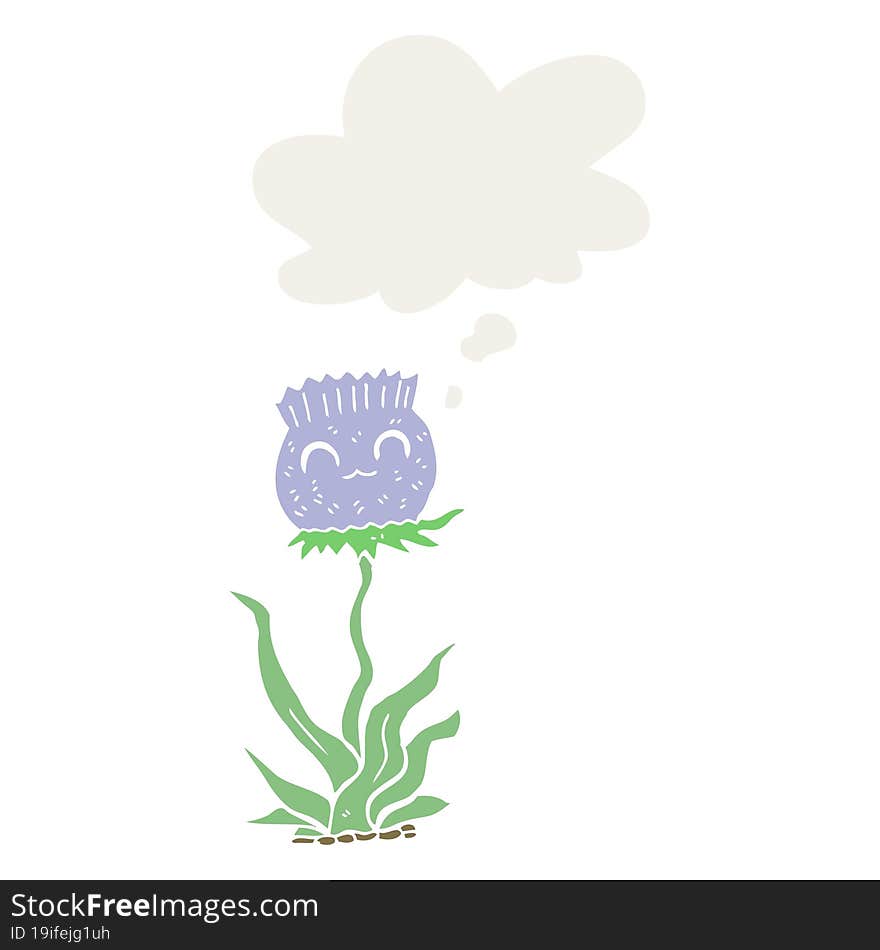 Cartoon Thistle And Thought Bubble In Retro Style