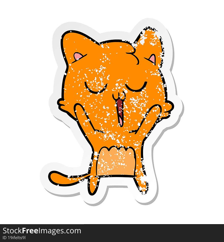 distressed sticker of a cartoon cat singing