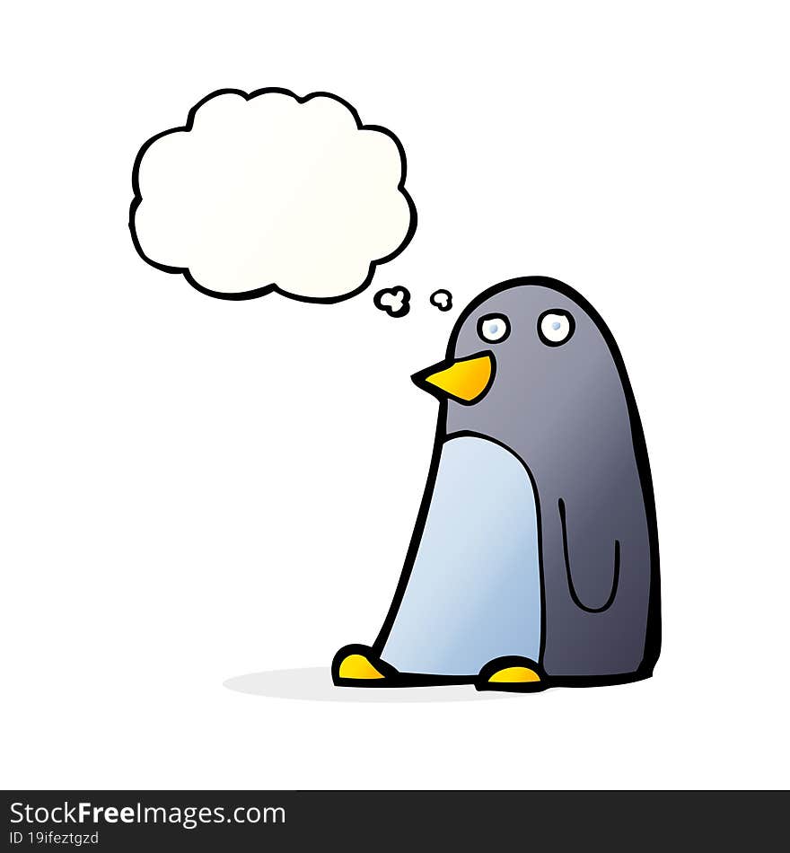 cartoon penguin with thought bubble