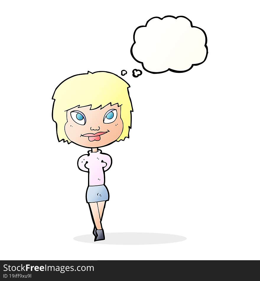 Cartoon Happy Woman With Thought Bubble