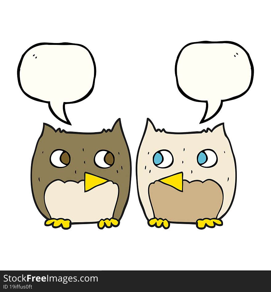 freehand drawn cute speech bubble cartoon owls