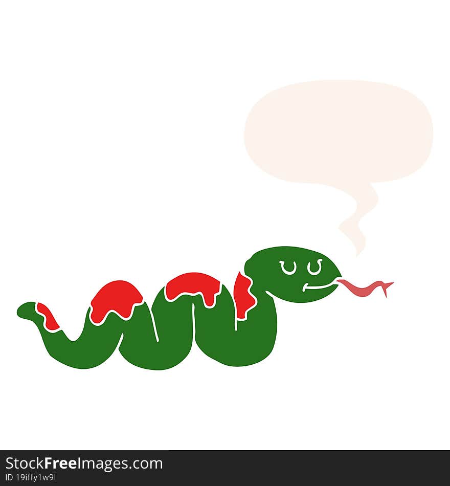 cartoon snake and speech bubble in retro style