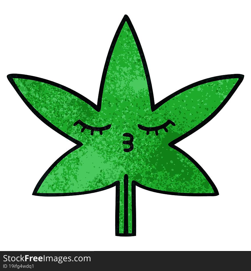 retro grunge texture cartoon of a marijuana leaf