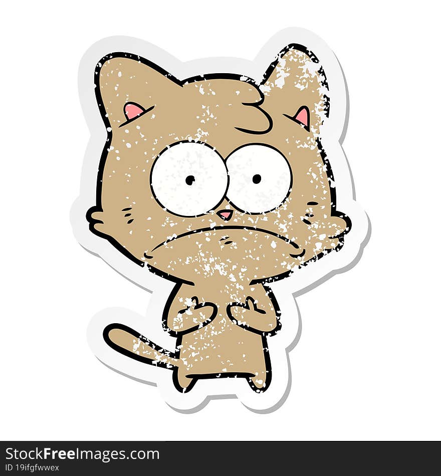 Distressed Sticker Of A Cartoon Nervous Cat