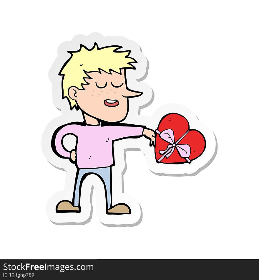 sticker of a cartoon man with valentine gift