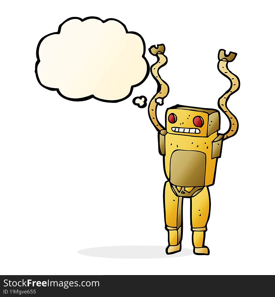 cartoon funny robot with thought bubble