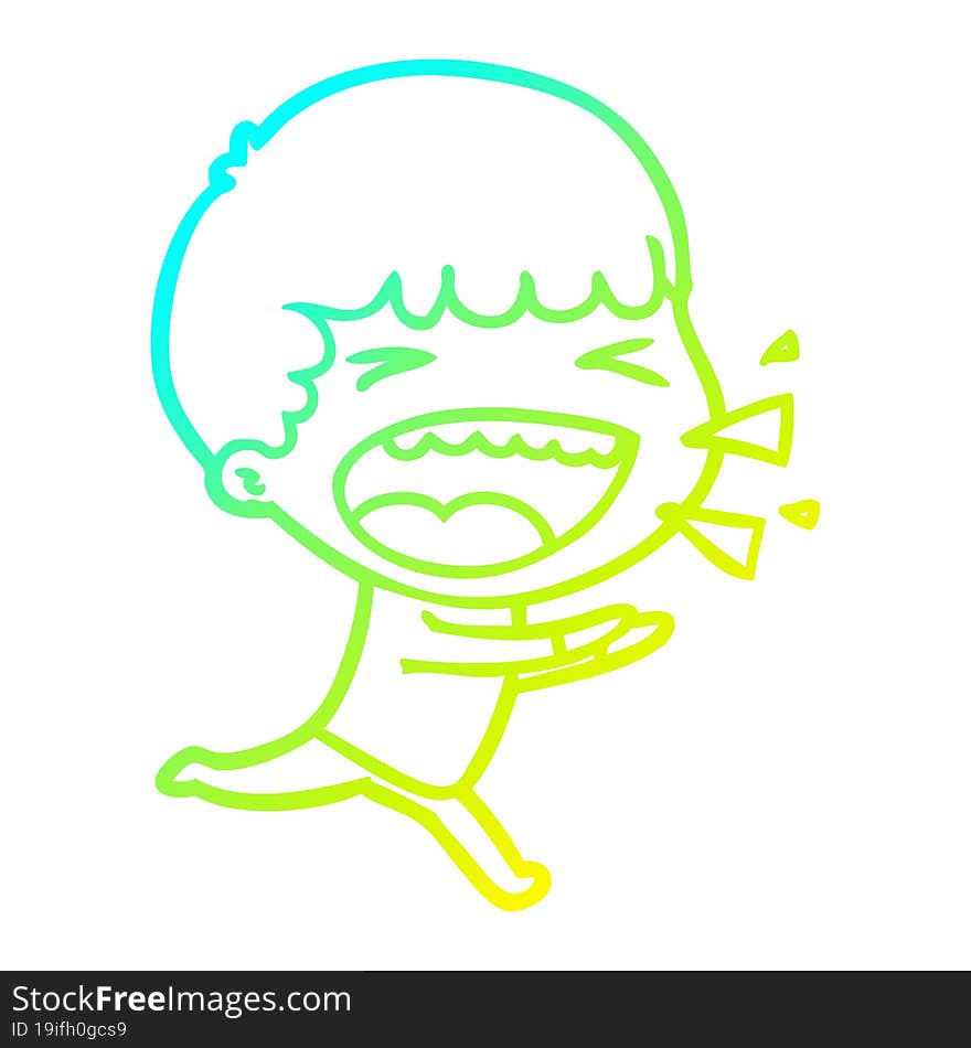 cold gradient line drawing of a cartoon laughing man