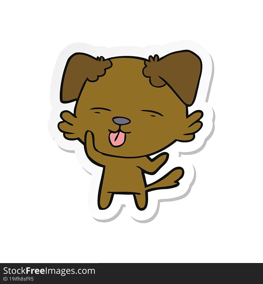 sticker of a cartoon dog sticking out tongue