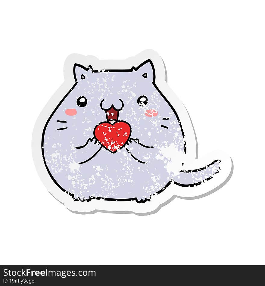 distressed sticker of a cute cartoon cat in love