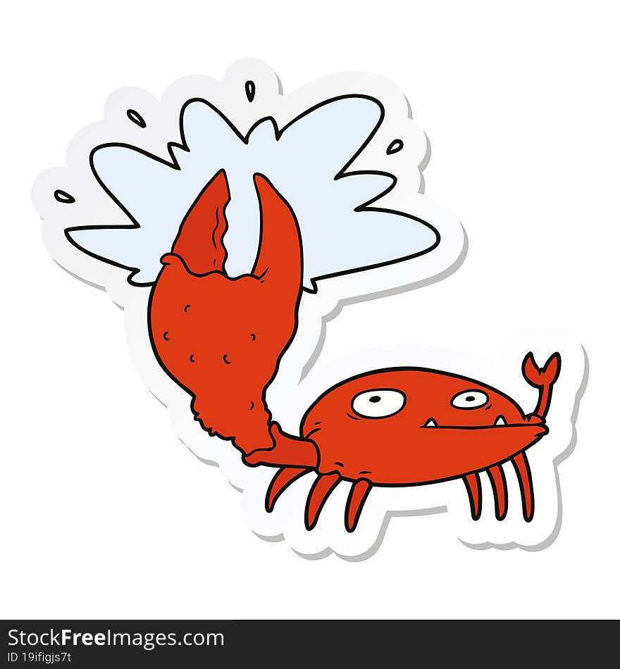 sticker of a cartoon crab with big claw