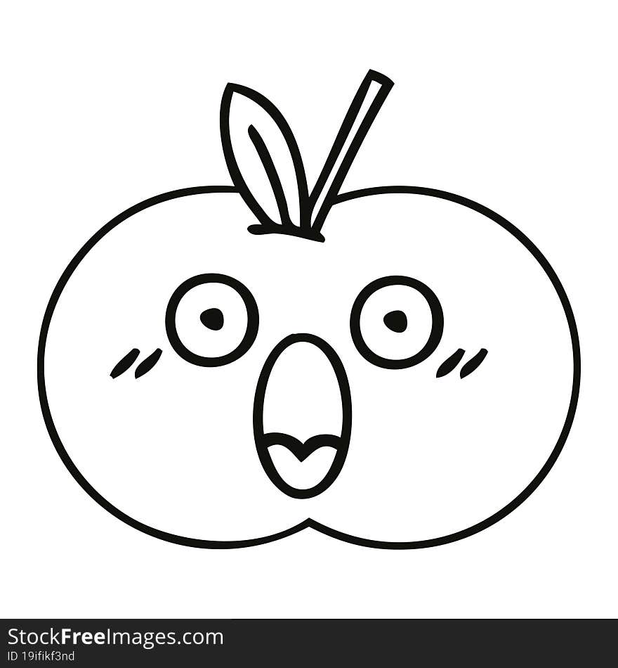 line drawing cartoon of a red apple