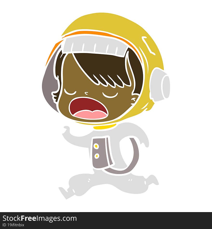 flat color style cartoon astronaut woman running