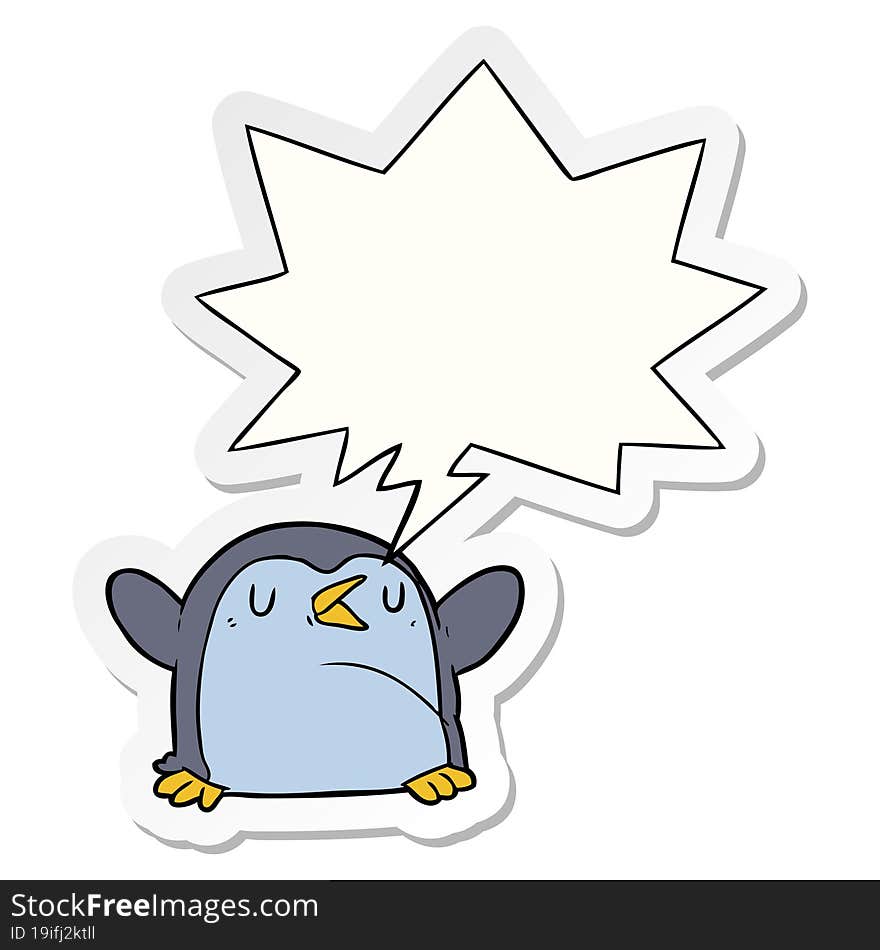 cartoon penguin with speech bubble sticker. cartoon penguin with speech bubble sticker