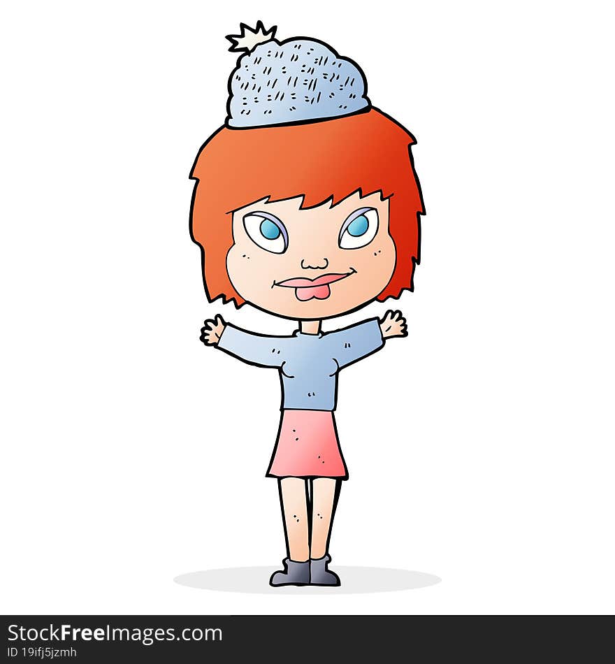 cartoon woman wearing hat