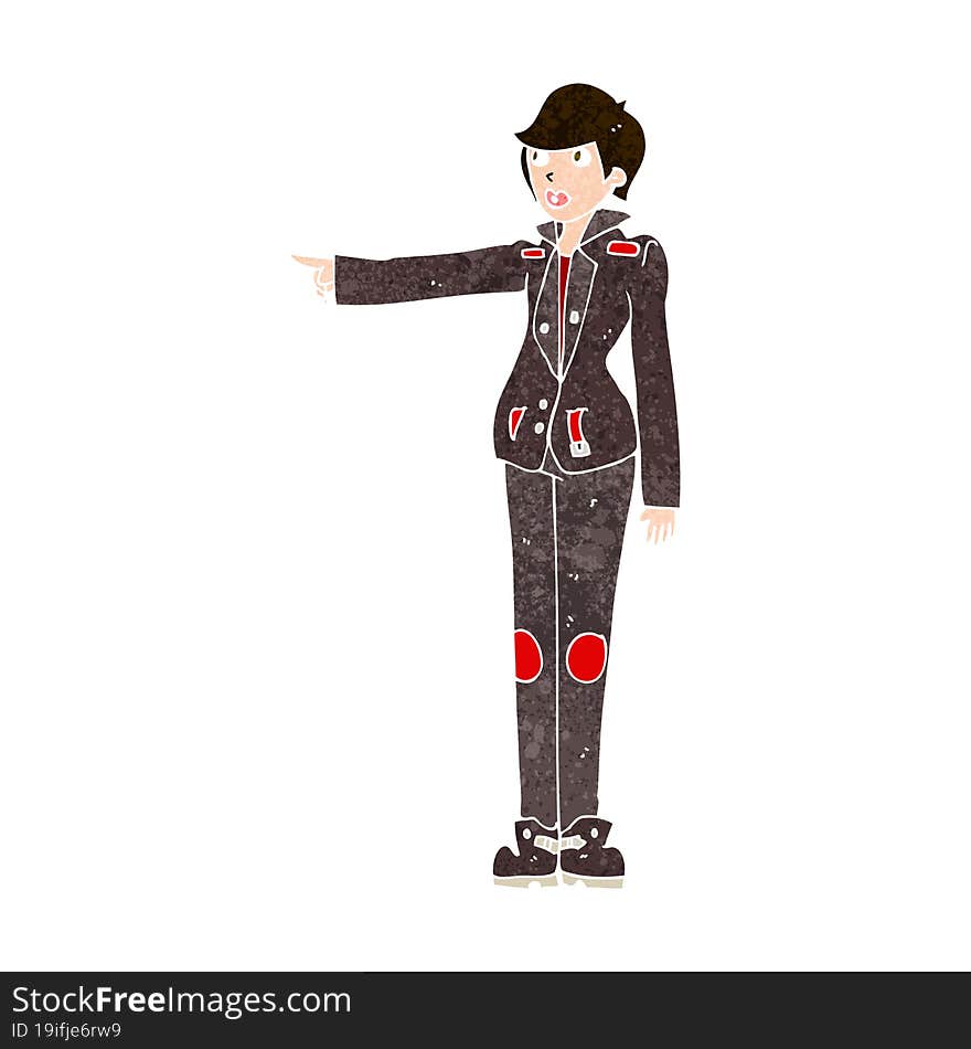 Cartoon Woman In Leather Jacket Pointing