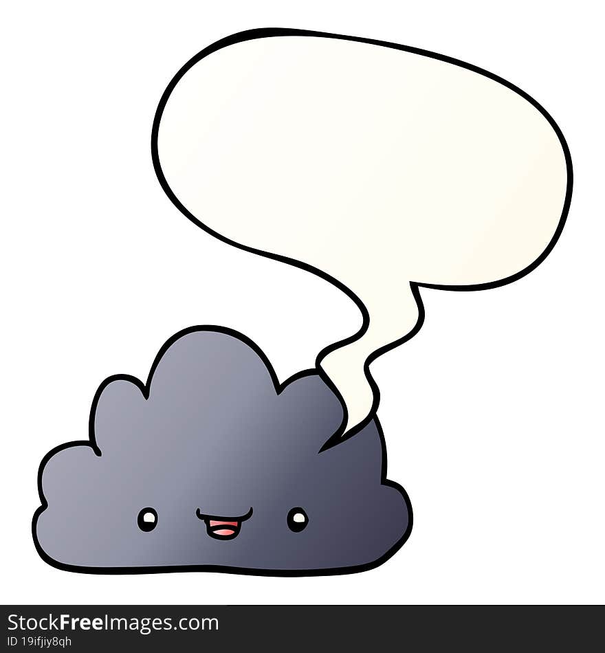 happy cartoon cloud and speech bubble in smooth gradient style