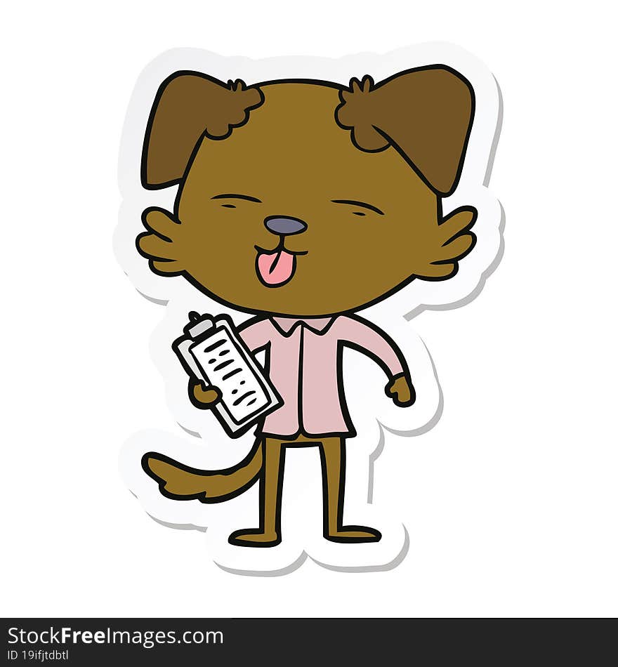 Sticker Of A Cartoon Dog With Clip Board