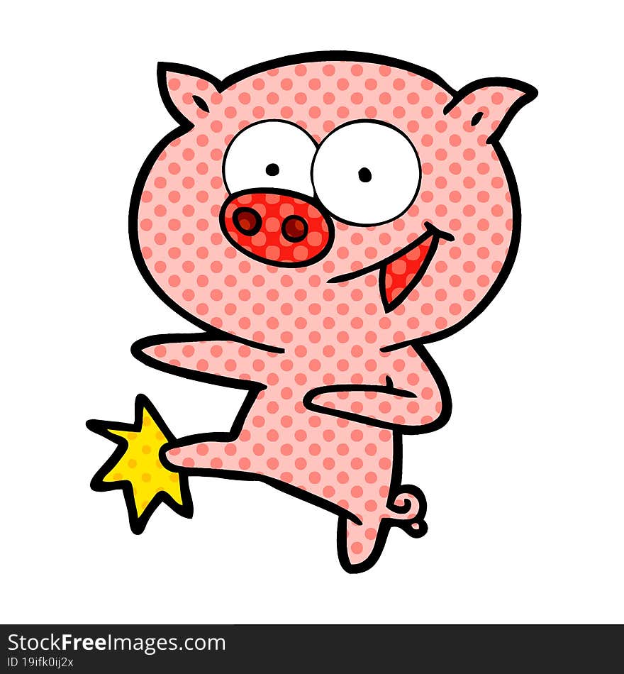 cheerful dancing pig cartoon. cheerful dancing pig cartoon