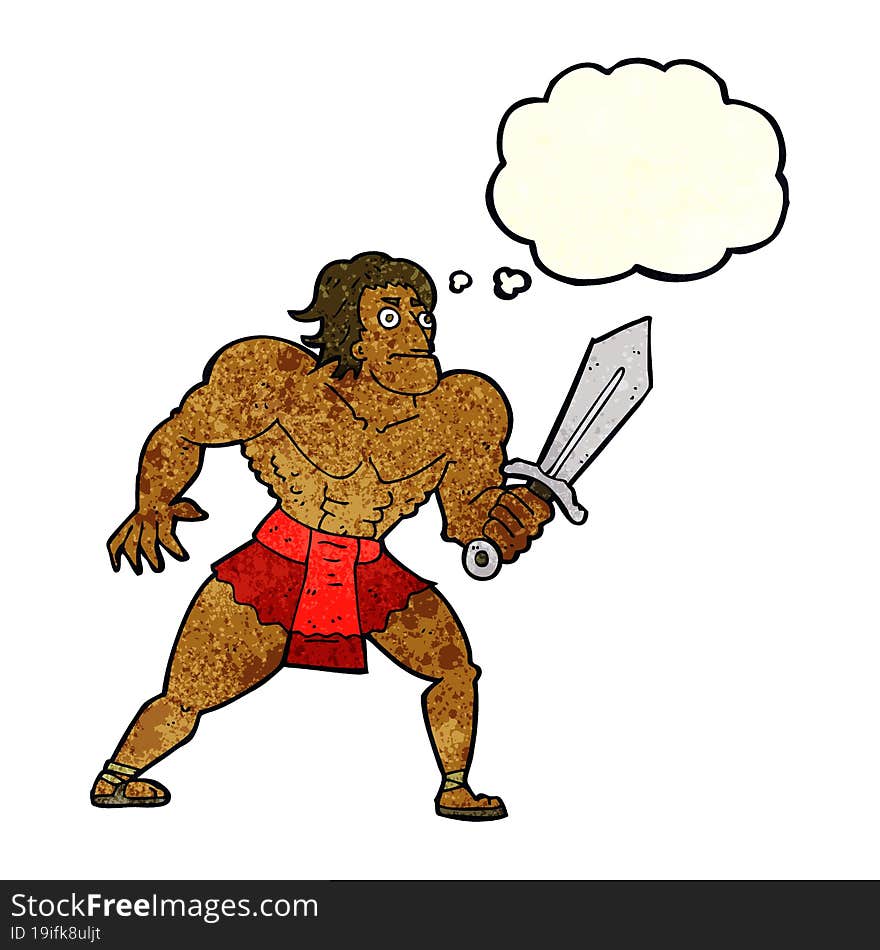 cartoon fantasy hero man with thought bubble