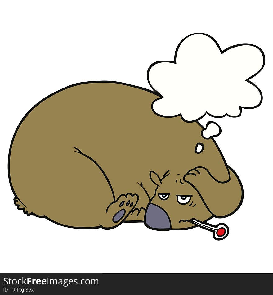 cartoon bear with a sore head with thought bubble