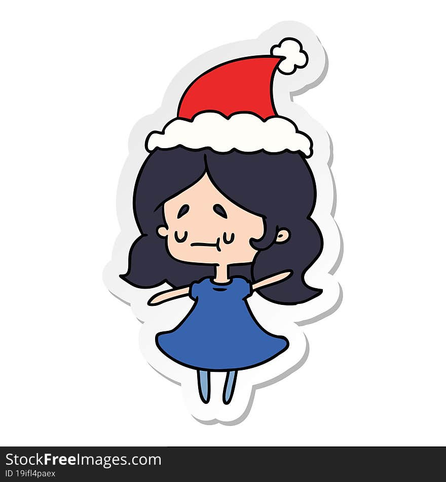 hand drawn christmas sticker cartoon of kawaii girl