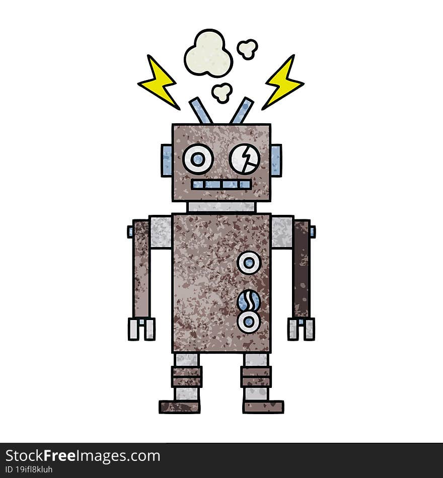 retro grunge texture cartoon malfunctioning robot