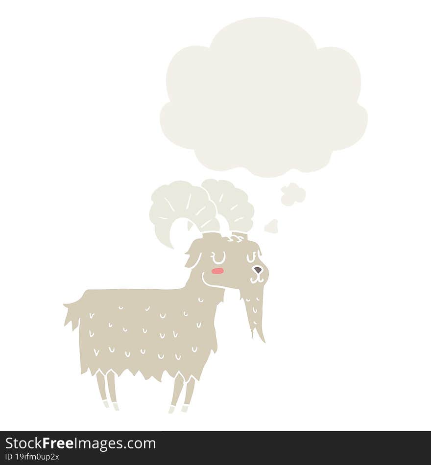 cartoon goat with thought bubble in retro style