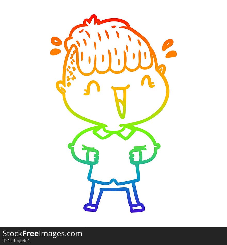 rainbow gradient line drawing of a cartoon happy boy surprised