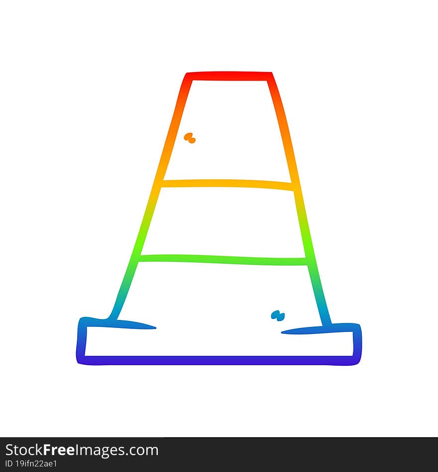 Rainbow Gradient Line Drawing Cartoon Road Traffic Cone