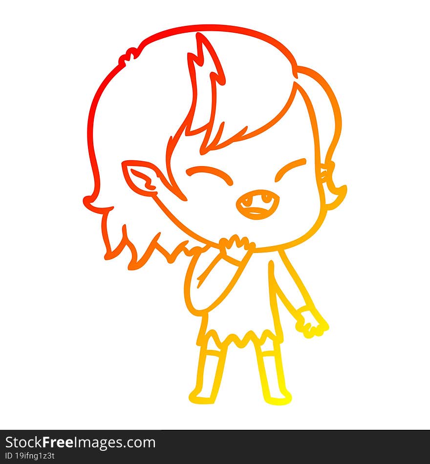 warm gradient line drawing cartoon laughing vampire girl